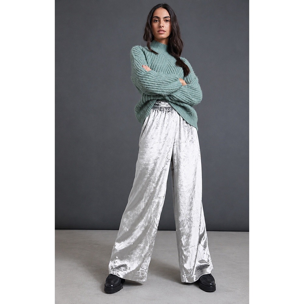 Anthropologie Silver Velvet Wide-Leg Pants